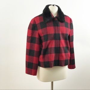 Talbot's red black Buffalo check jacket, 100% wool